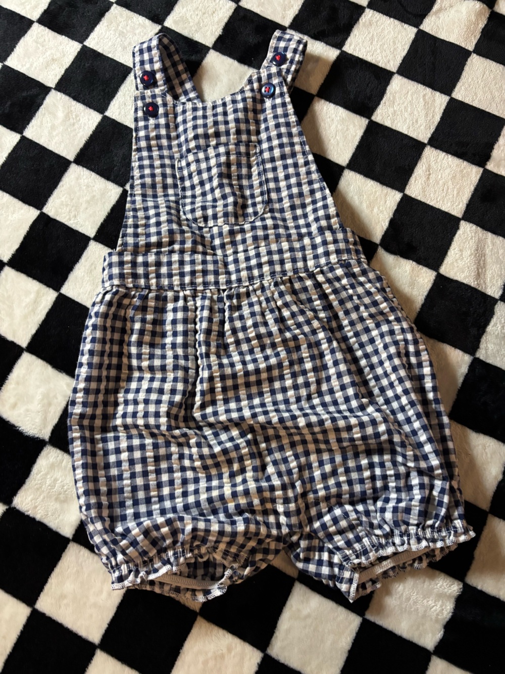 12 month Carter's Navy and White Gingham Overall Romper